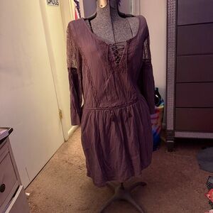 American Eagle Purple Peasant Lace-Up Dress
